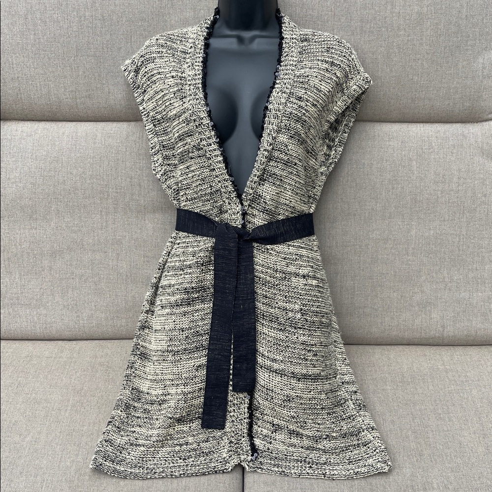 BRUNELLO CUCINELLI Knit V-neck Long Vest with Sequins & Self Tie Belt